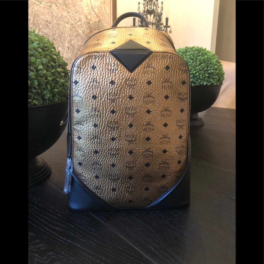 MCM Gold Medium Duke Visetos Backpack